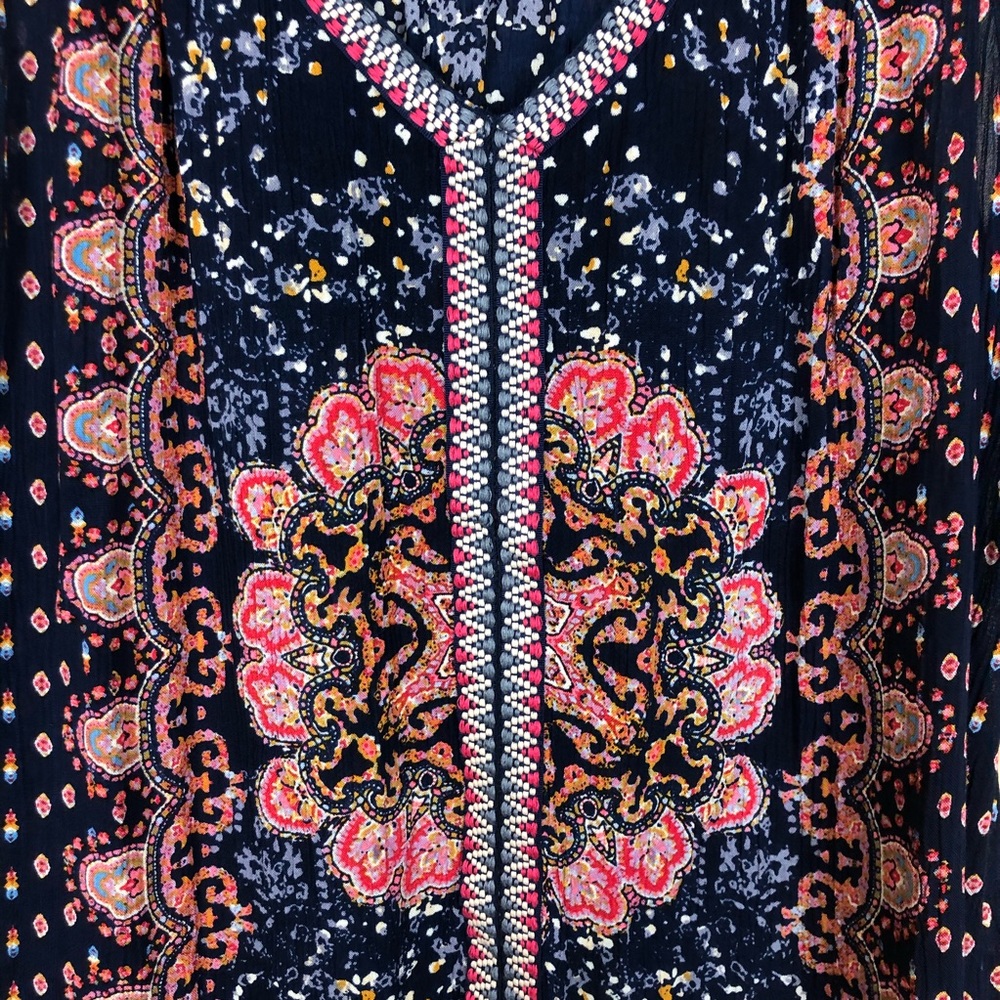 Bila Boho Navy Print Aztec Trim Ruffle - Picture 2 of 6